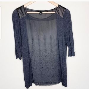 Lucky Brand Grey Lace Embroidered Top